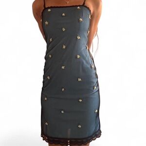 Papell Boutique Blue with Black Lace Midi Dress
